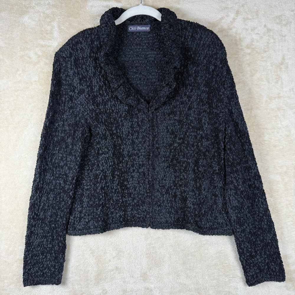 Cici Bianca Small Black Textured Cardigan Vintage Inspired Quirky Bold Women's‎